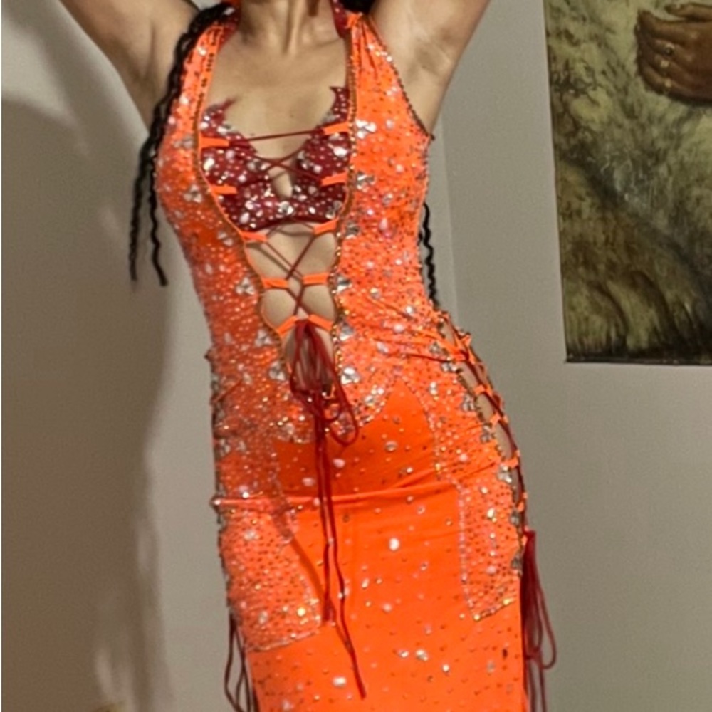 Egyptian Orange Red Belly Dance Dress